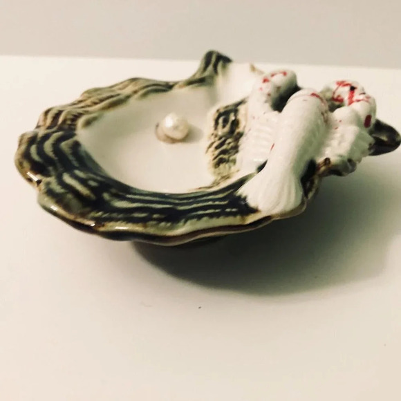 Vtg Oyster Shell  Ashtray with Lobster Pearl Dish Japan Trinket Dish - Picture 4 of 16